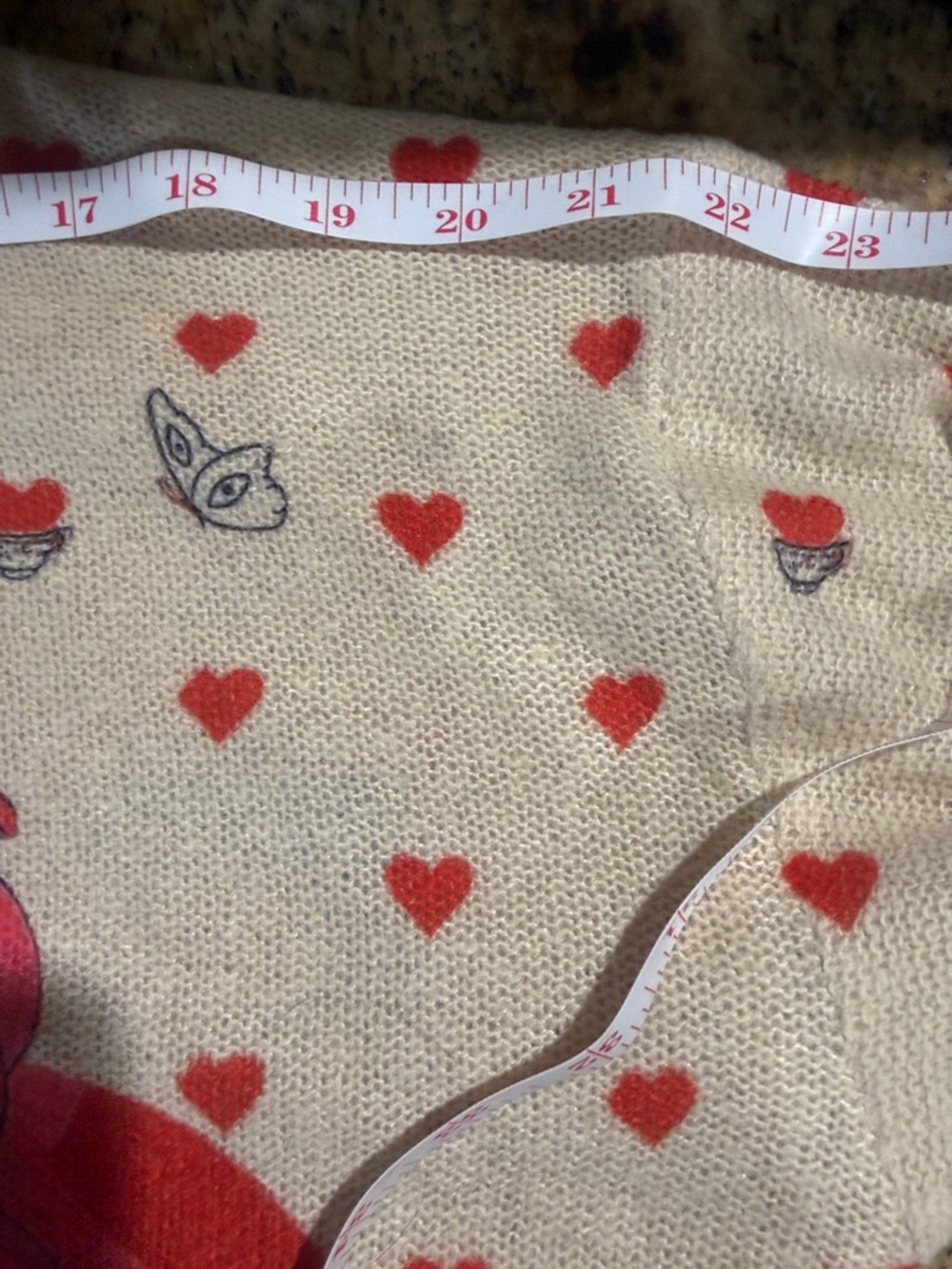 Art to Wear Whimsical Cream Sweater w/Red ❤️& ☕️ fun- Soft Unknown Brand - Picture 11 of 11